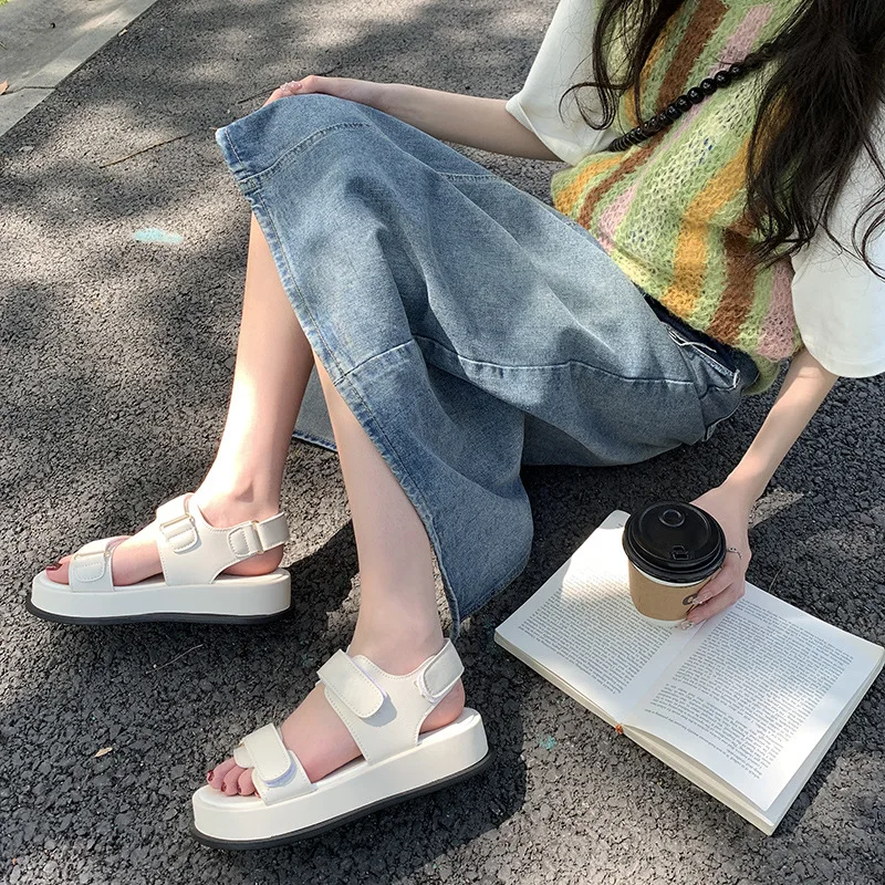 Roman Sandals Clogs Wedge Black Shoes for Women Open Toe Espadrilles Platform 2024 Summer All-Match Gladiator Beige Peep High Fa