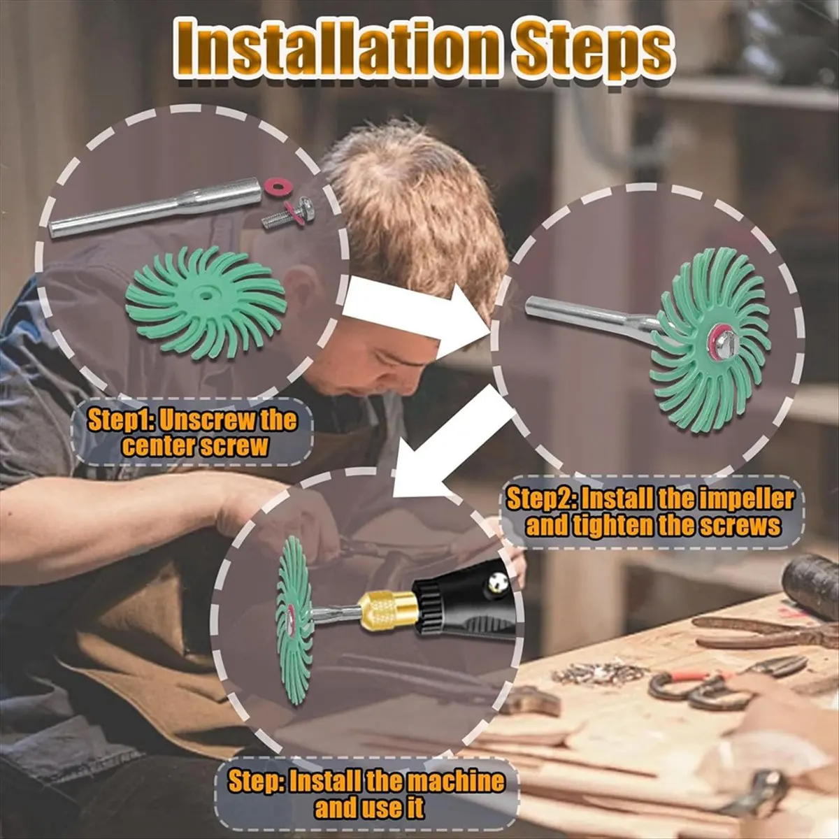Top Sale 42pcs 1 Inch Radial Bristle Disc Kit with 1/8 Inch Shank for Rotary Tool Mixed Grit Abrasive Brush -Polishing Pad