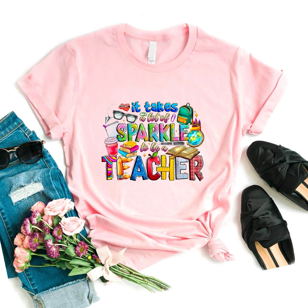 

Casual T-Shirt It Takes A Lot Of Sparkle To Be A Teacher Graphic Printed Tshrit Women Summer Fashion Watercolor T Shirt Femme