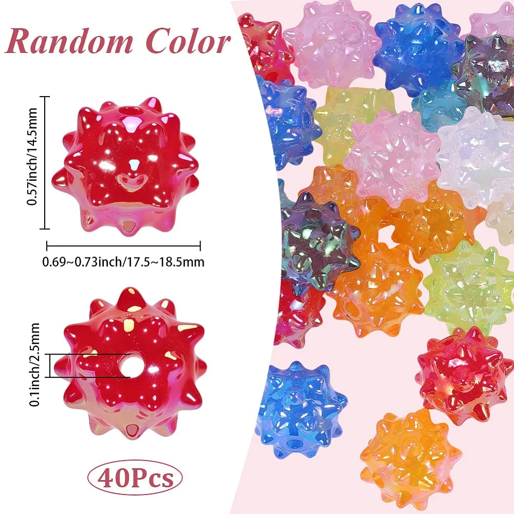 40Pcs AB Plating Opaque Acrylic Beads Sea Urchin Mixed Color 14.5x17.5~18.5x17.5~18.5mm Hole: 2.5mm