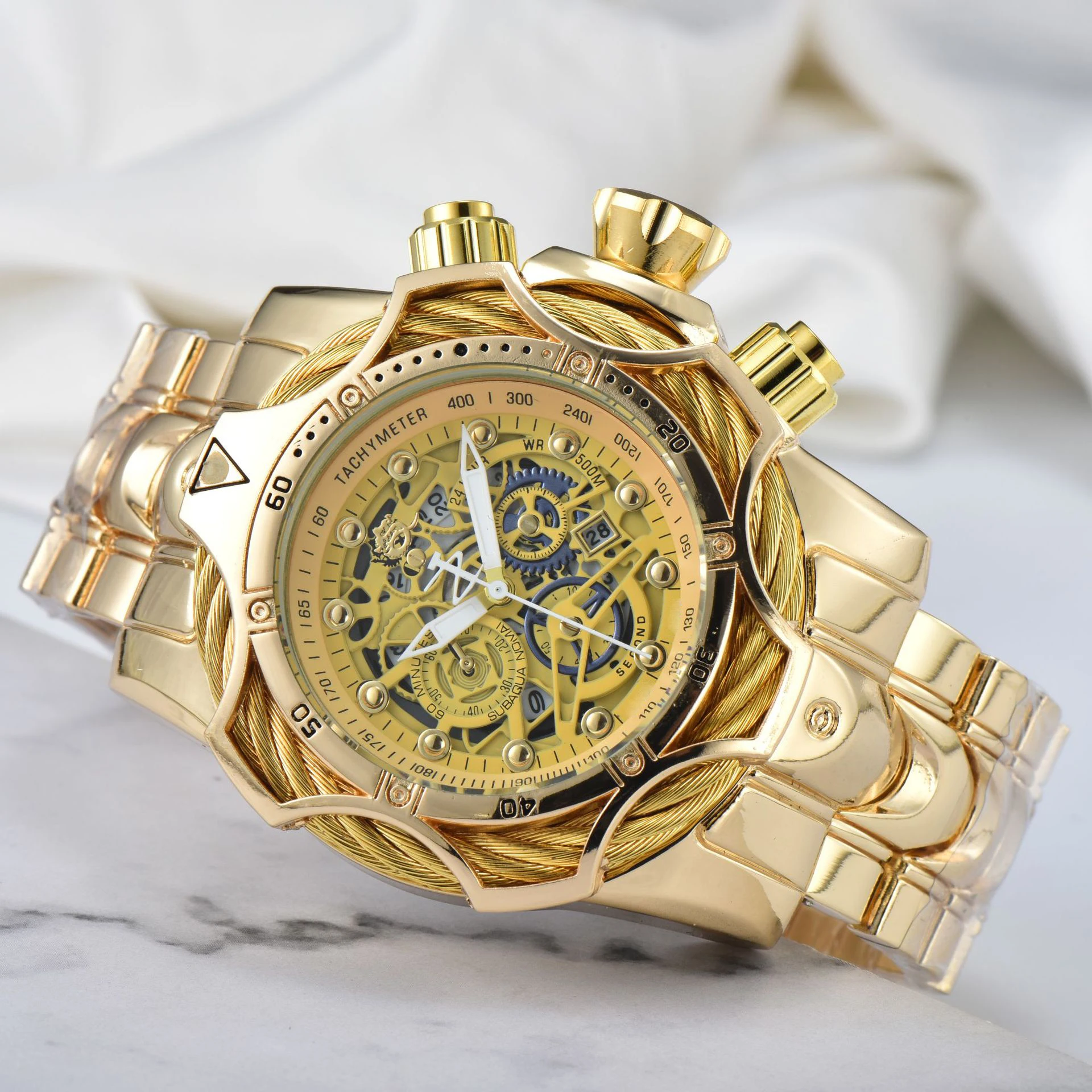 UTHAI CQ318 ساعة رجالية عصرية جديدة ذات قرص كبير وتقويم كوارتز ساعة فاخرة هدية على مدار الساعة