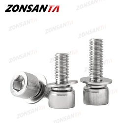 304 Stainless Steel Hex Hexagon Socket Cap Head Sems Screw M2 M2.5 M3 M4 M5 M6 M8 M10 M12 Washer Spring Gasket Assemble Bolt