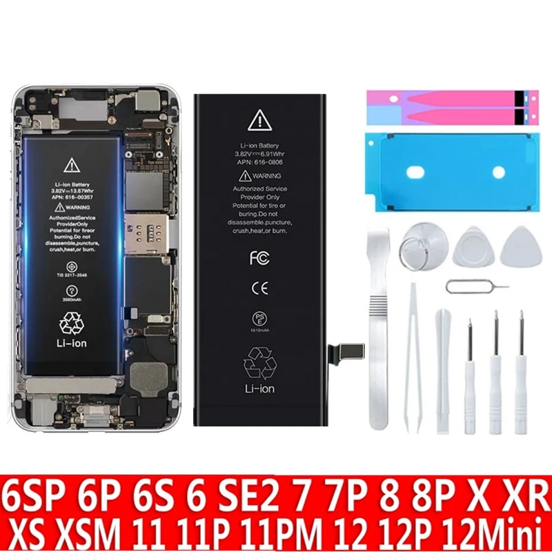 Original High Capacity Battery For iPhone 5S SE 5 6 6S 7 8 Plus Phone Replacement Batteries Warranty One Year Bateria