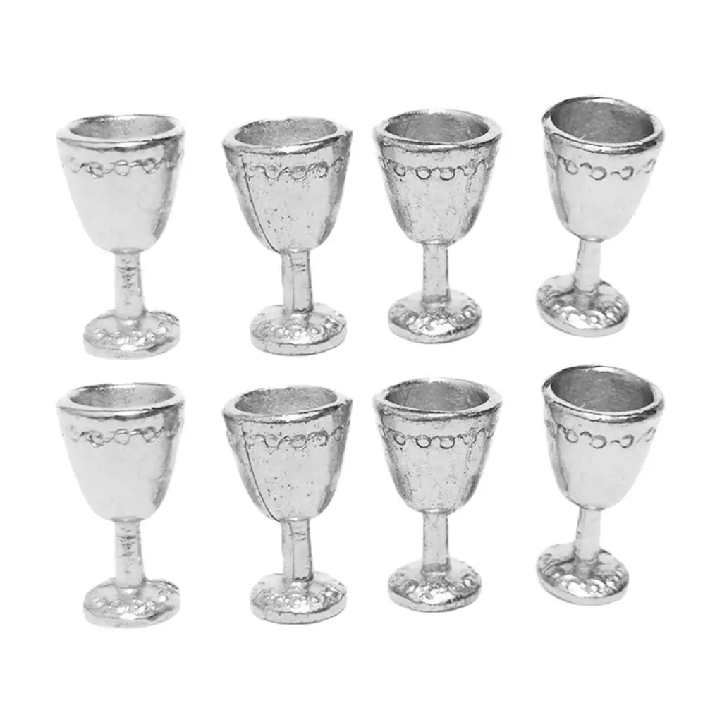 8x 1:12 Dollhouse Miniature Champagne Cup Goblet Kitchen Silver