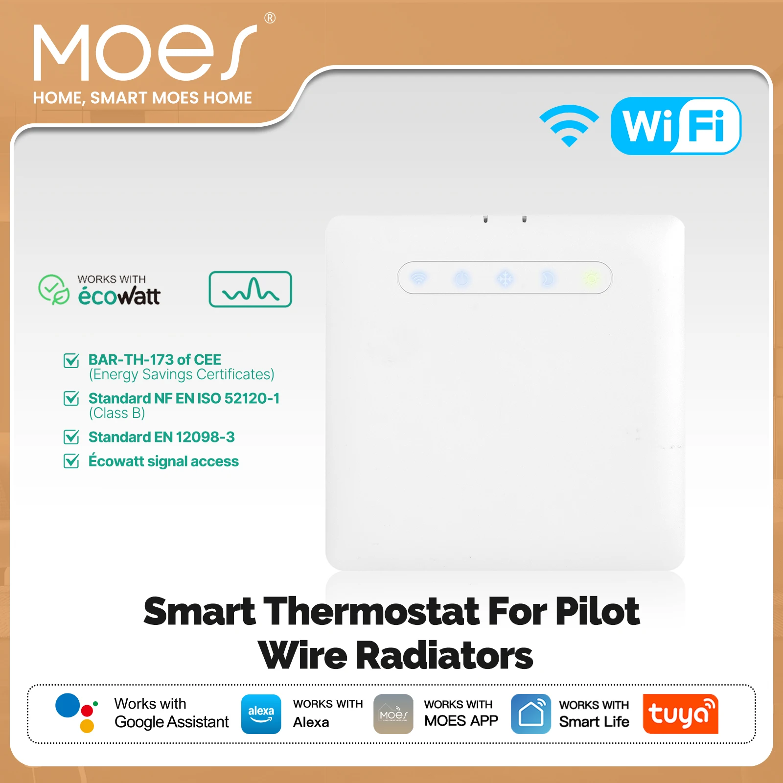 MOES WiFi Smart Thermostat for Pilot Wire Heating Radiator Ecowatt Energy Monitoring App Remote Control Alexa Google Home