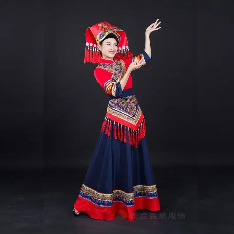 Guangxi Zhuang March 3 Costume Female Adult Dance Performance Minority Clothing 4-piece Set