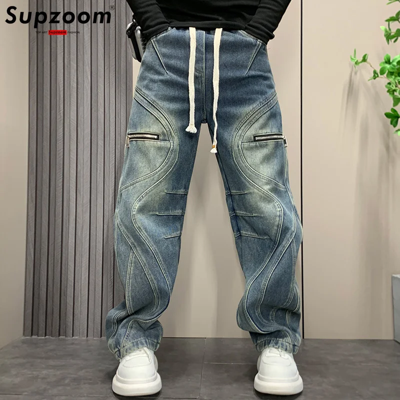 Supzoom 2025 New Arrival Top Fashion Vintage Autumn And Winter Thicken Casual Design Loose Straight Denim Men Jeans