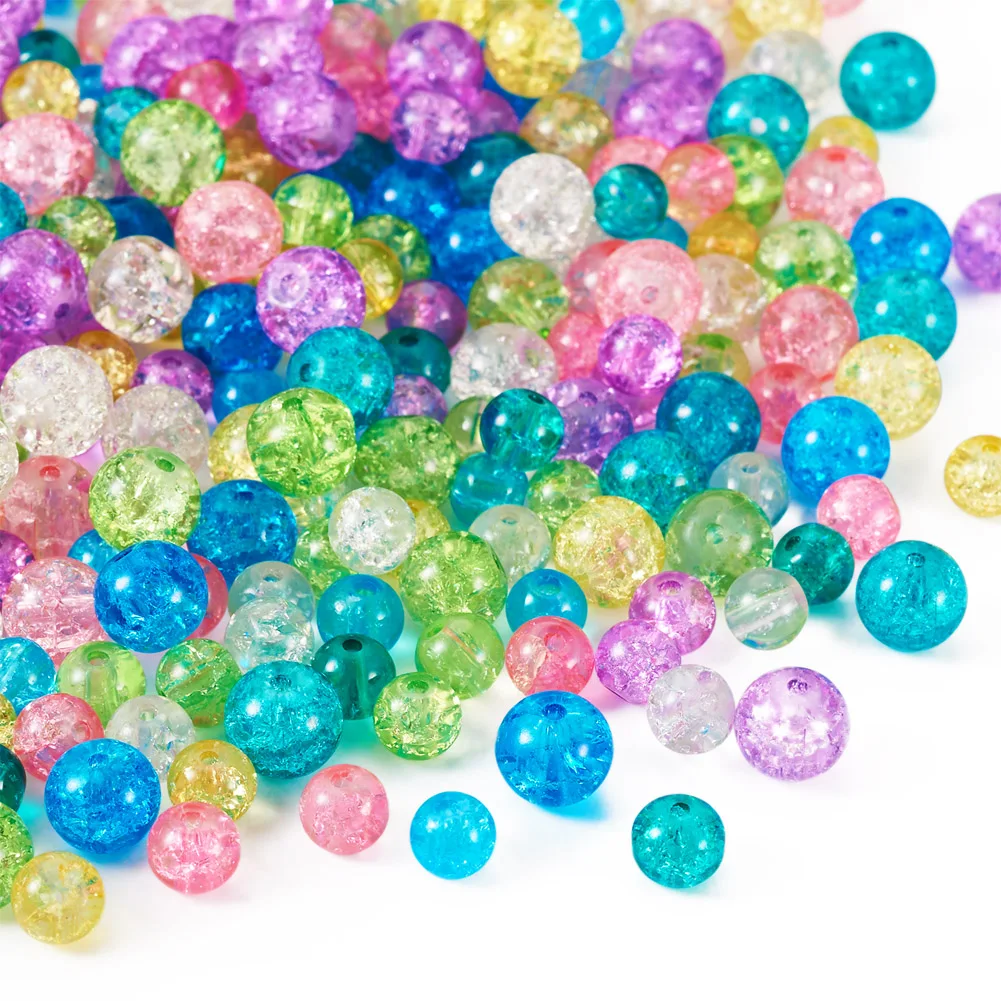 420Pcs 6mm 8mm Transparent Round Crackle Glass Beads Colorful Loose Glass Beads for Bracelet Earrings DIY Jewelry Making