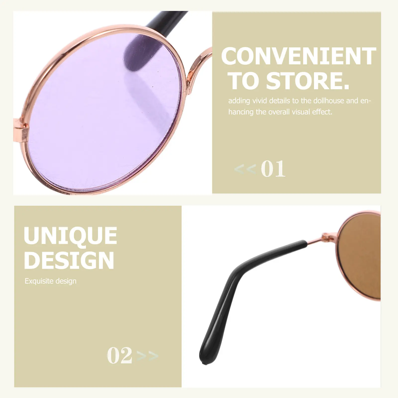 3Pcs Versatile Mini Dollhouse Glasses Metal Plastic Frames Foldable Tiny Eyeglasses for DIY Crafts Dollhouse Decor Realistic