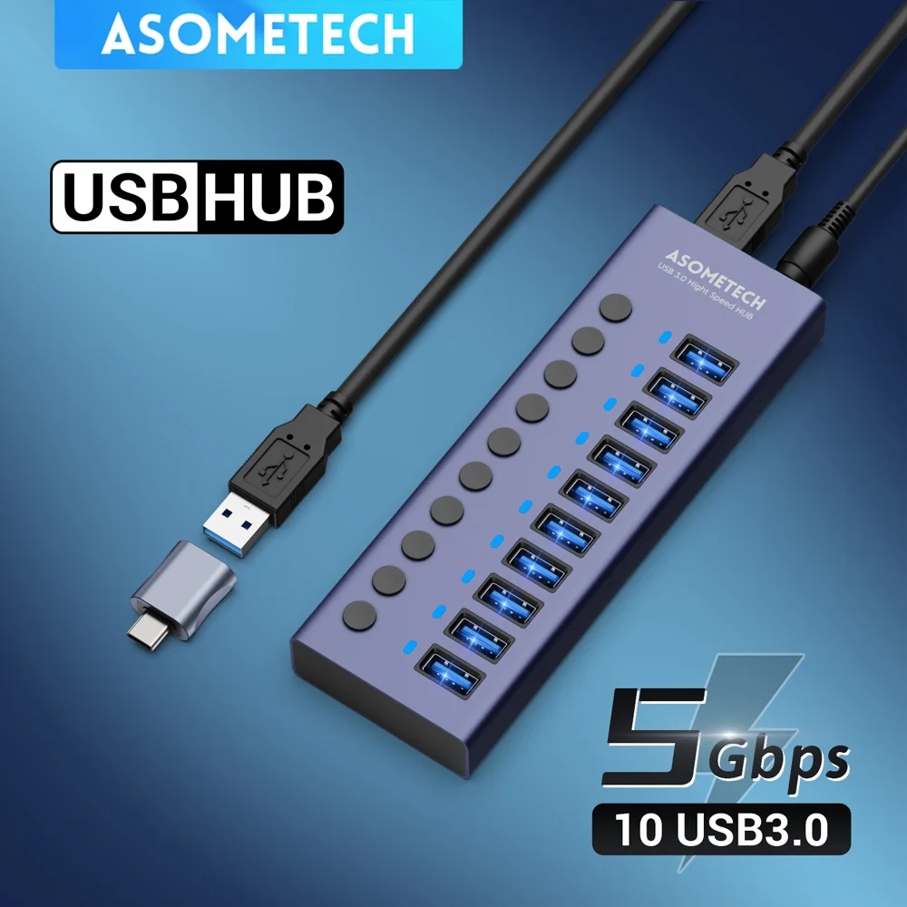 4/7/10 Ports Hub Usb 3 0 Multi USB Splitter with Switch Power Adapter Multi usb Extender for Laptop Accessories MacBook Splitter