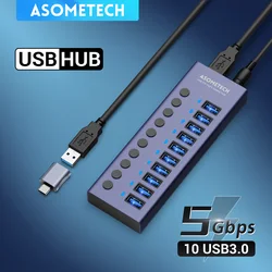 Répartiteur USB 3.0 avec interrupteur, adaptateur d'alimentation, concentrateur 4/7/10 ports, prolongateur multi-procureur, accessoires pour ordinateur portable, répartiteur MacPle