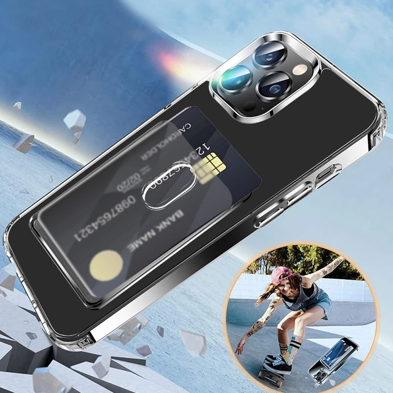 아이폰용 맥세이프 투명 마그네틱 지갑 클립, 휴대폰 뒷면 스티커, 아이폰 12 프로 13 14 프로 맥스, 맥세이프 카드 가방, 소매 