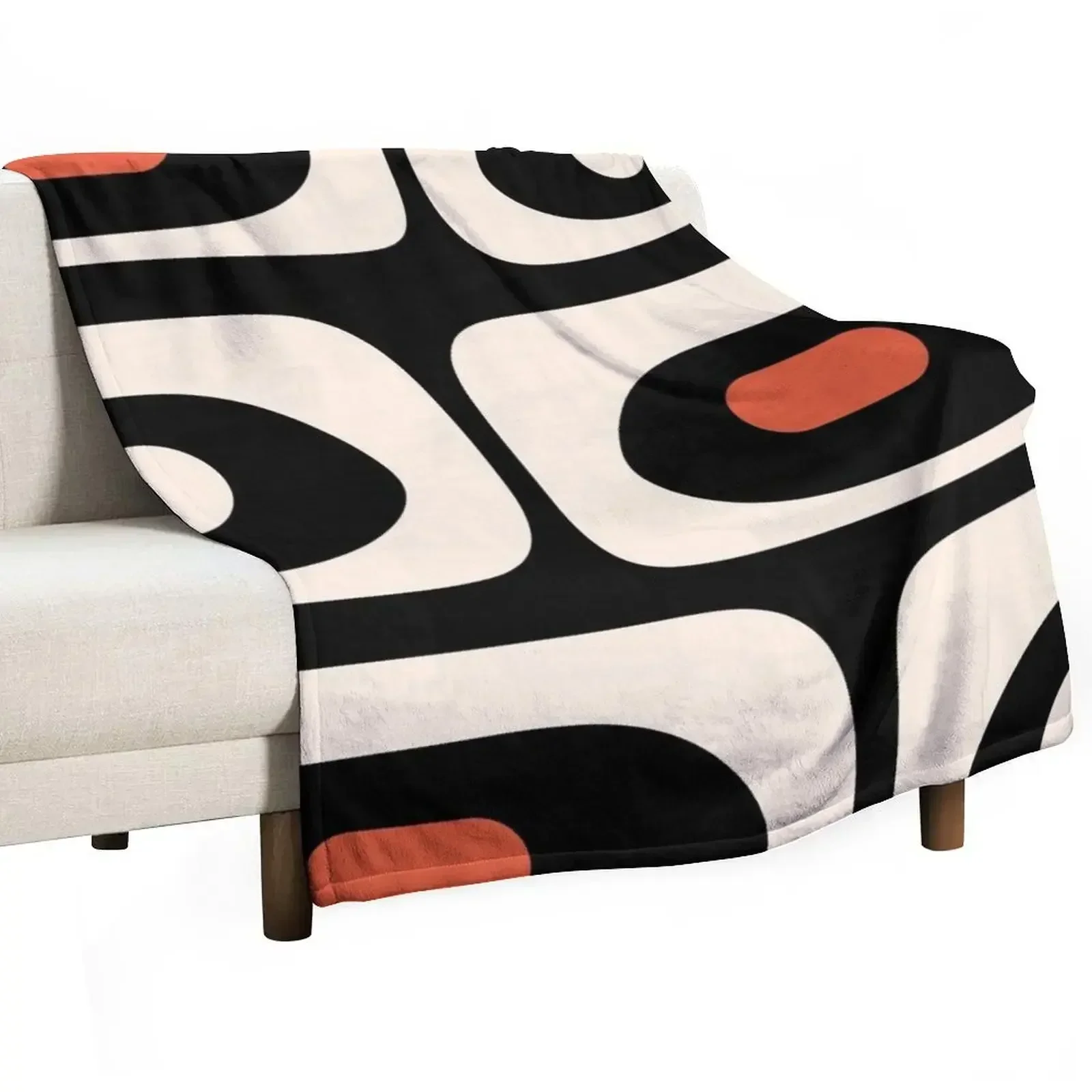 Mid Century Modern Piquet Abstract Pattern Black, Orange, and Almond Cream Throw Blanket Furry Large halloween Blankets