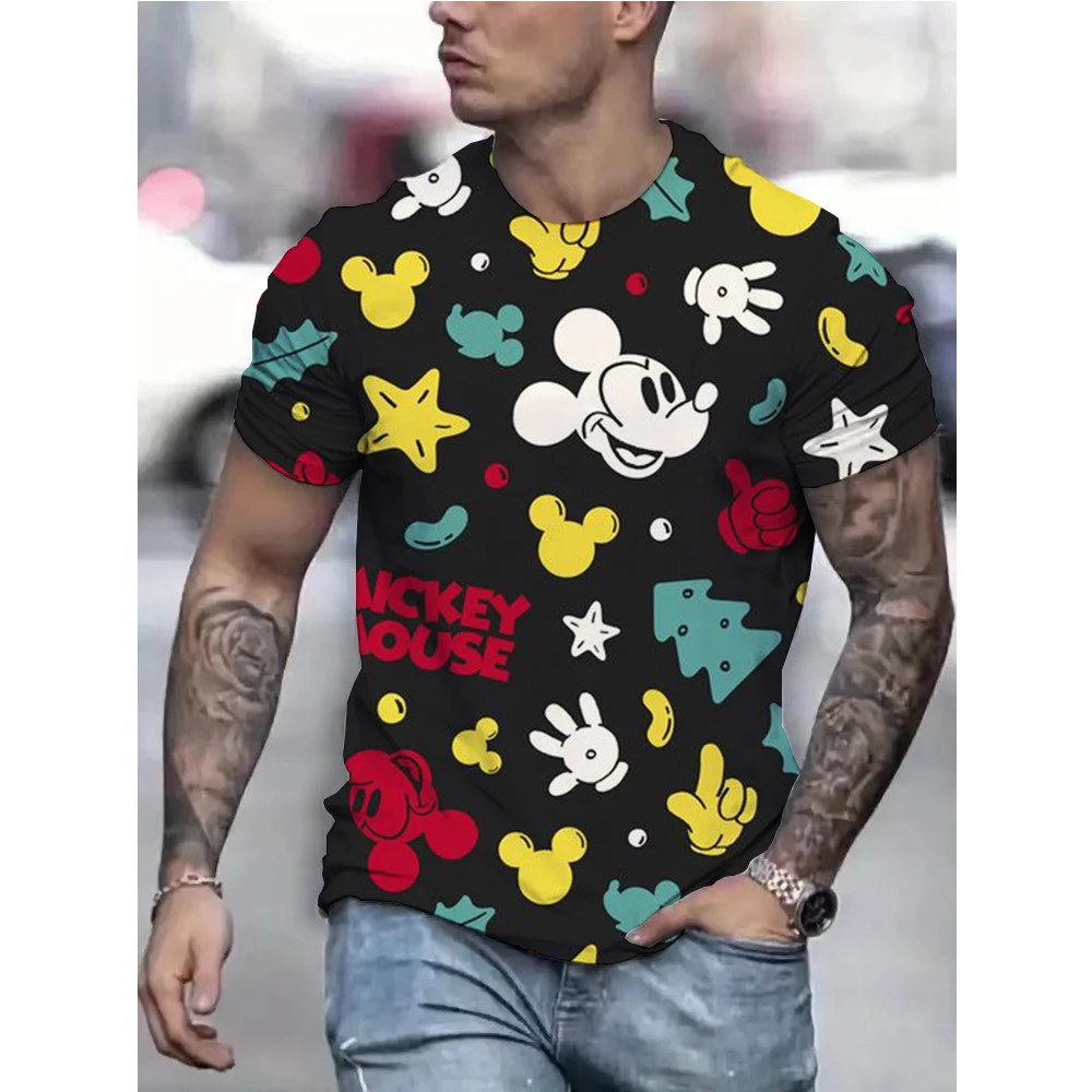 

Disney Men's T Shirt Mickey Mouse 3d Printed Cartoon Children Male Summer Couple T Shirt Street Tops Tee Children's T-shirt