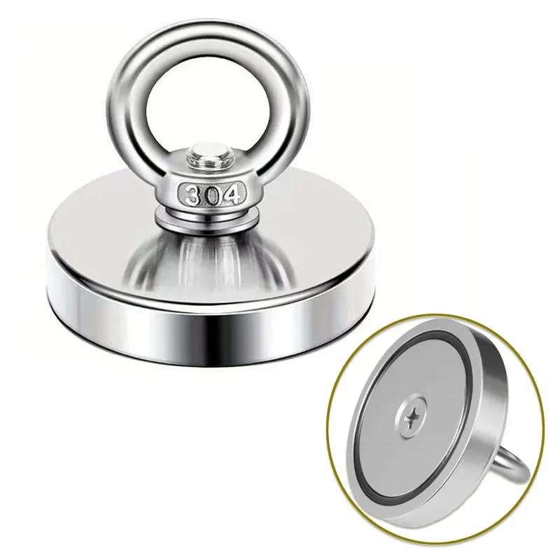 NdFeB Magnetic Suction Multifunctional Hook with 304 Stainless Steel Screws and Lifting Rings Strong Neodymium Salvage Magnet