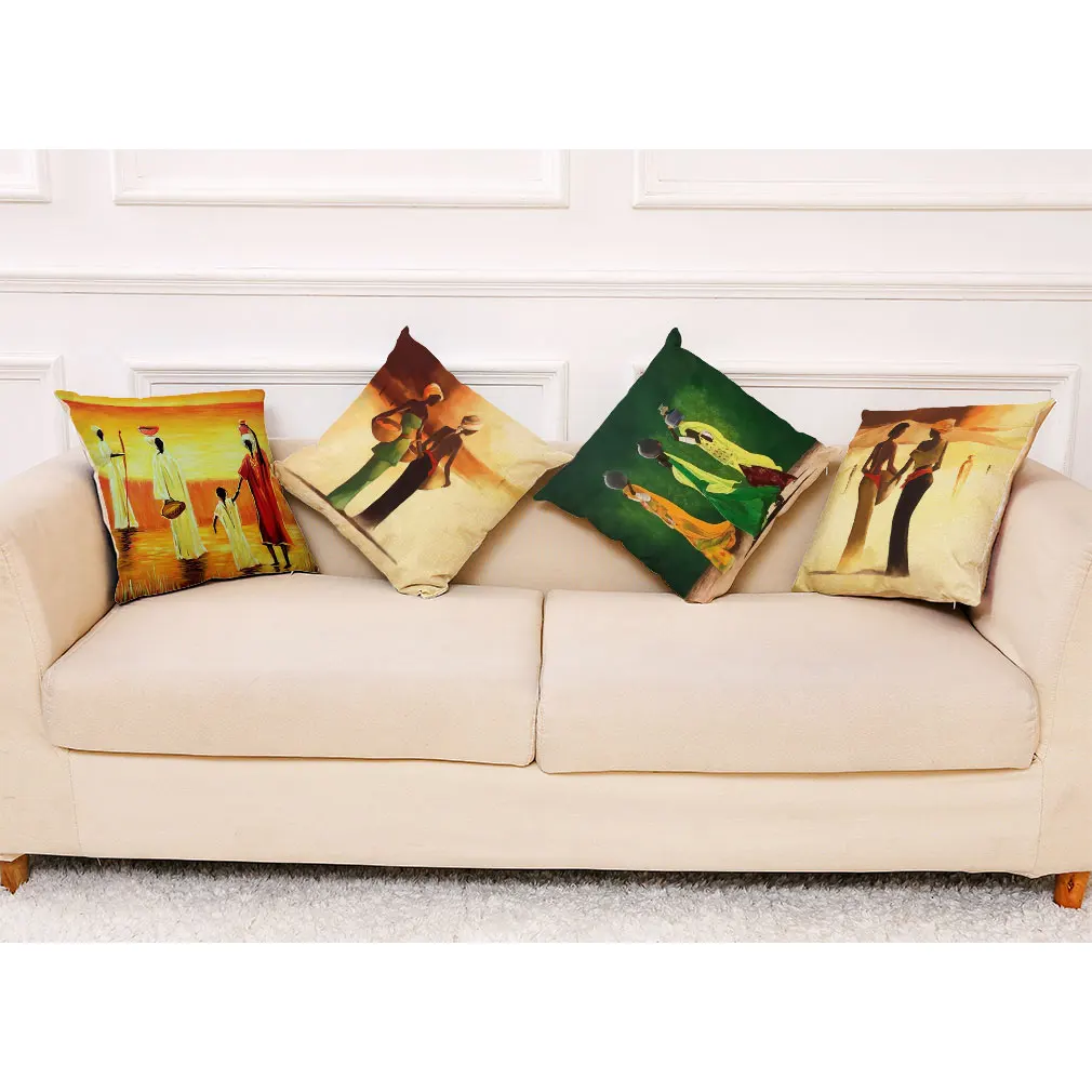 

African Tribal Women Oil Painting Pillowcase 45*45cm Soft Plush Cushion Cover Home Decoration Sofa Car Pillow Case Customizable