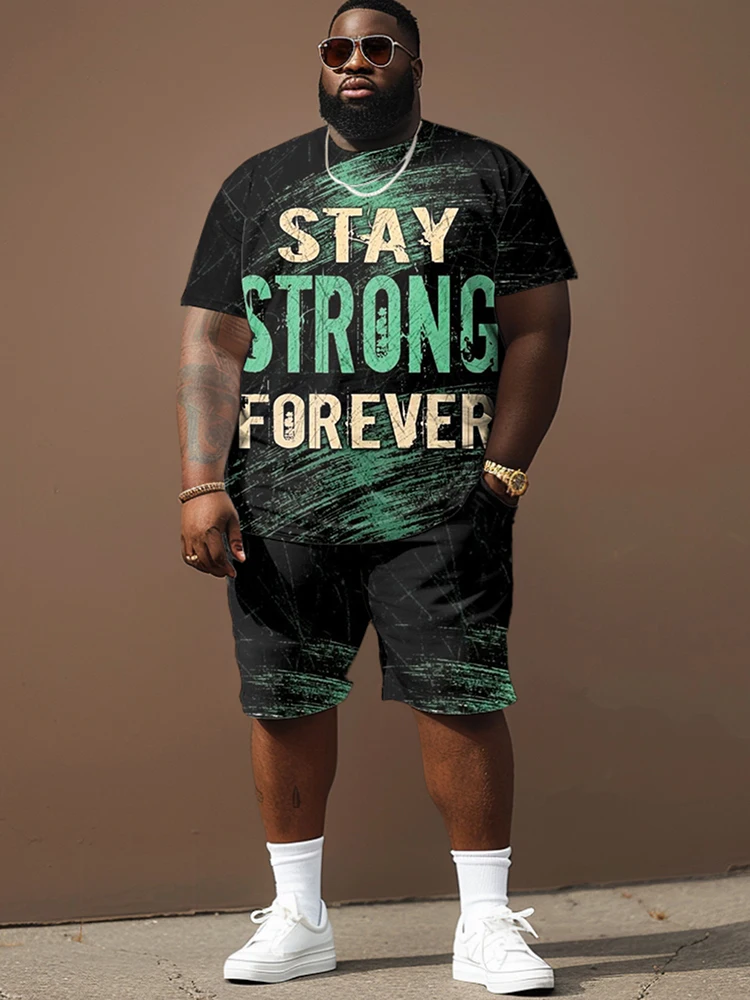 L-9XL Short sleeved T-shirt Shorts Set Plus Size Men Street Leisure Fashion Colored Invisible Letter Printing Two Piece Set ZOOY