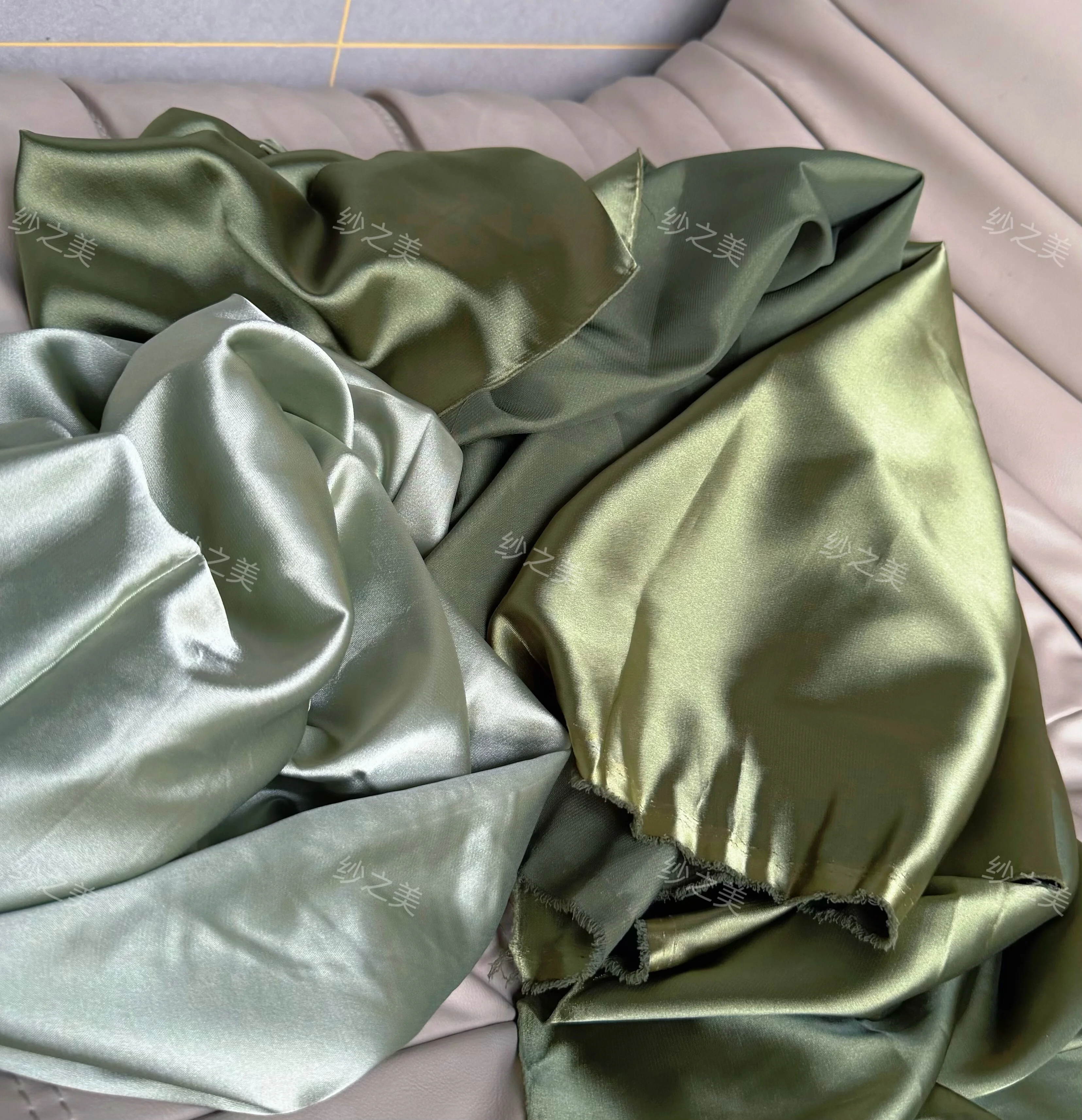 Avocado Green Dark Soft Satin Lining Silky Clothing Draping Fabric for Wedding Background Decorative Fabric