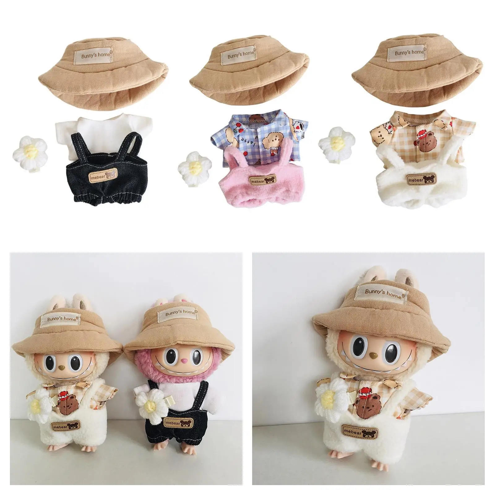 

Plush Doll Clothes Set Soft Stuffed Animal Outfits Detachable Pants for 15cm 17cm Collectible Dolls