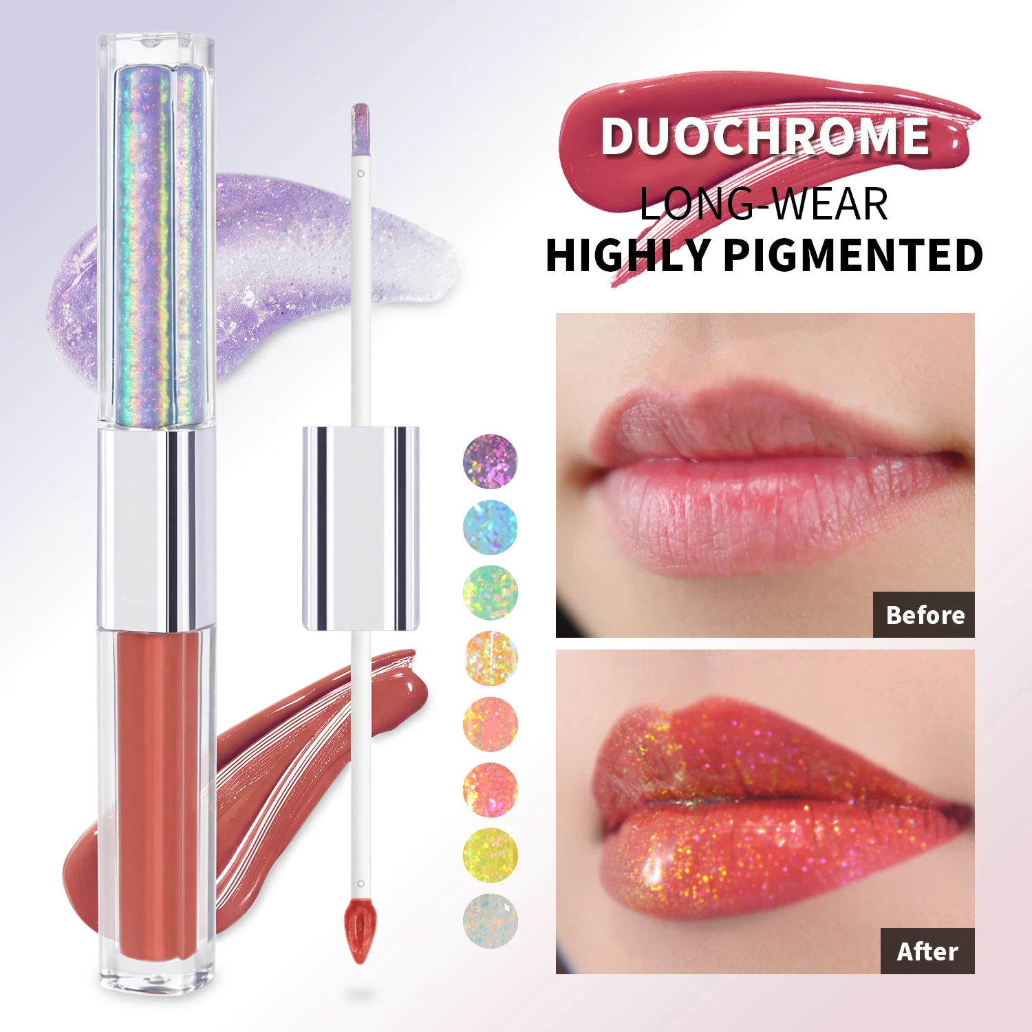 

CHARMACY 2 in 1 glitter non-stick cup lip gloss longstay duochrome lip glaze duochrome makeup for women