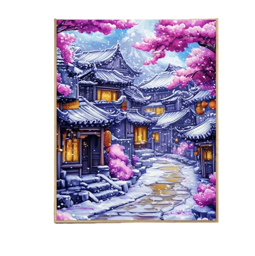 9ct 65X85cm Snow Town Pre-Printed Cross Stitch Kit DIY Embroidery Set Handicraft Floss Needle Crafts