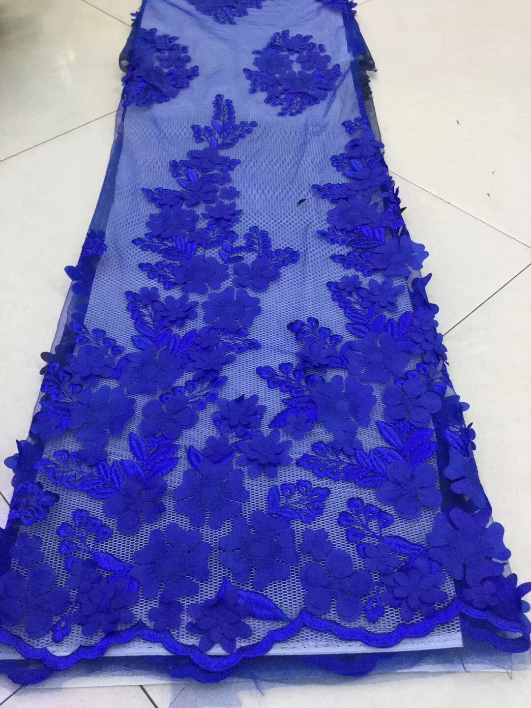 

African Lace Fabric 2021 High Quality Lace Embroidery Fabric 5Y Power Blue Tulle Lace Fabric for Lace Evening Dresses DP003