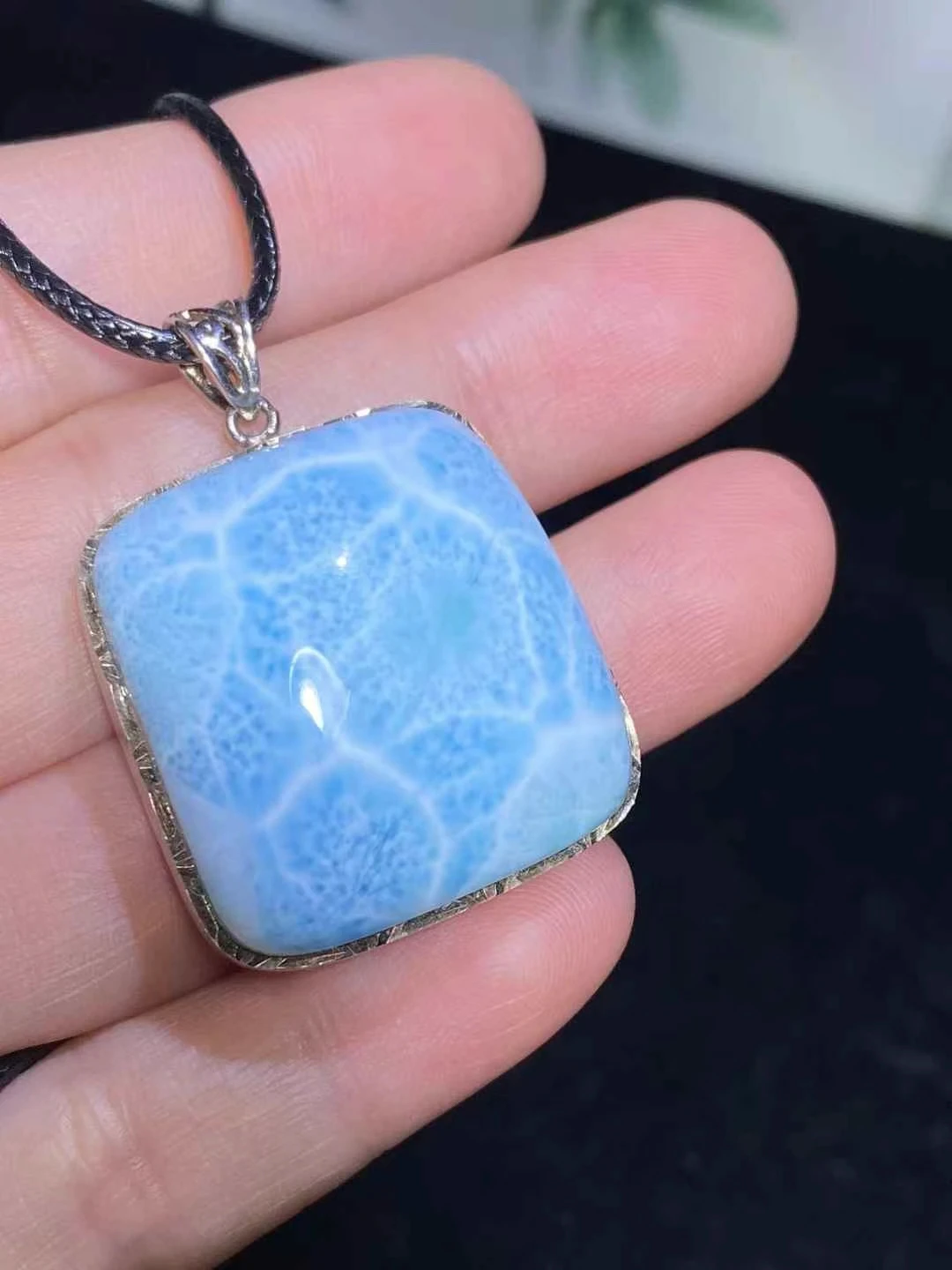 Natural Blue Larimar Water Drop Pendant Women 25*26.5mm Water Pattern Crystal Love Necklace From Dominia AAAAAAA