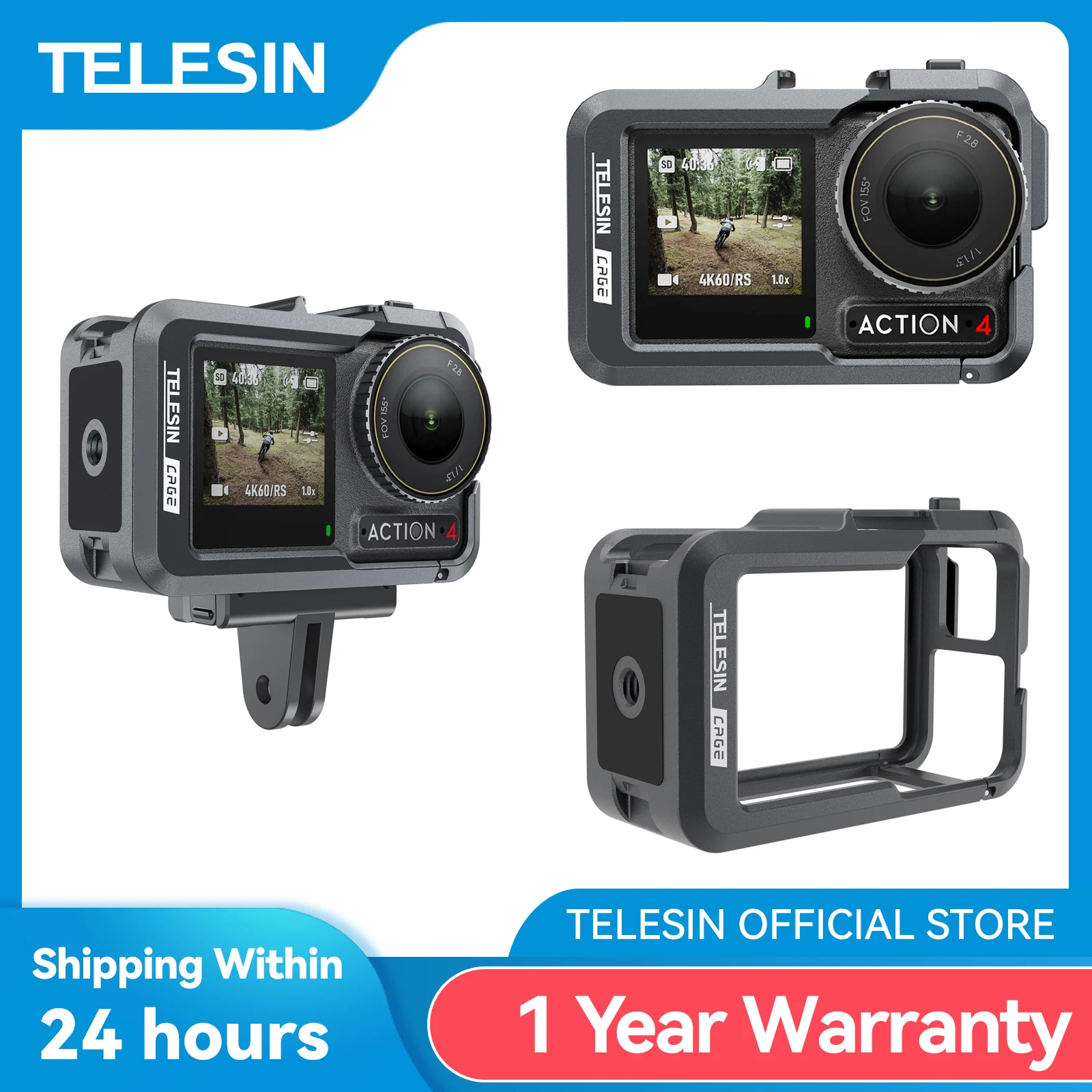 TELESIN Aluminium Alloy Frame Protective Case For DJI OSMO Action 3 4 Shoot Vertically Protective Shell For DJI Action 3 4