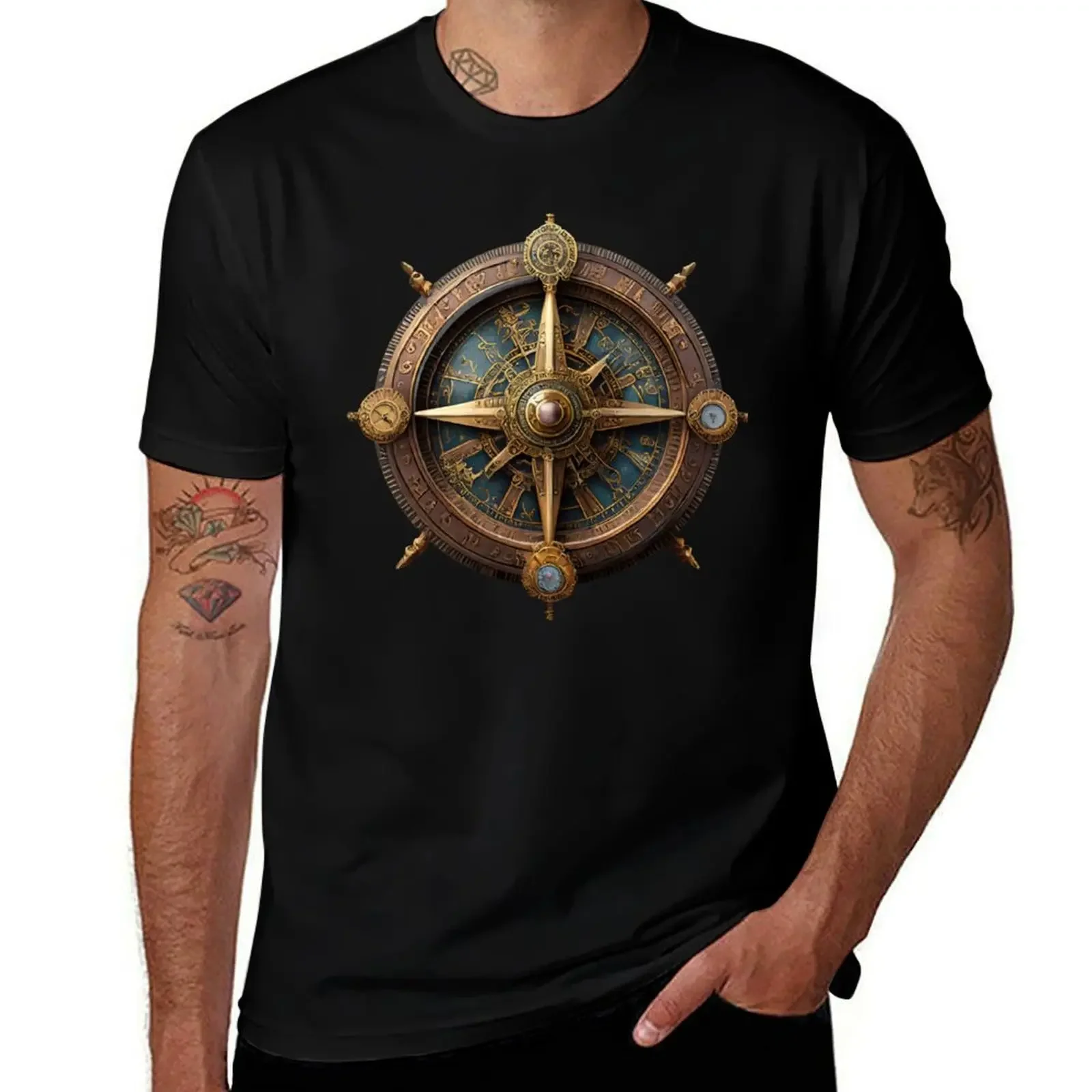 

steampunk style viking compass T-Shirt blanks cotton graphic tees street wear customs design your own cotton t shirt men