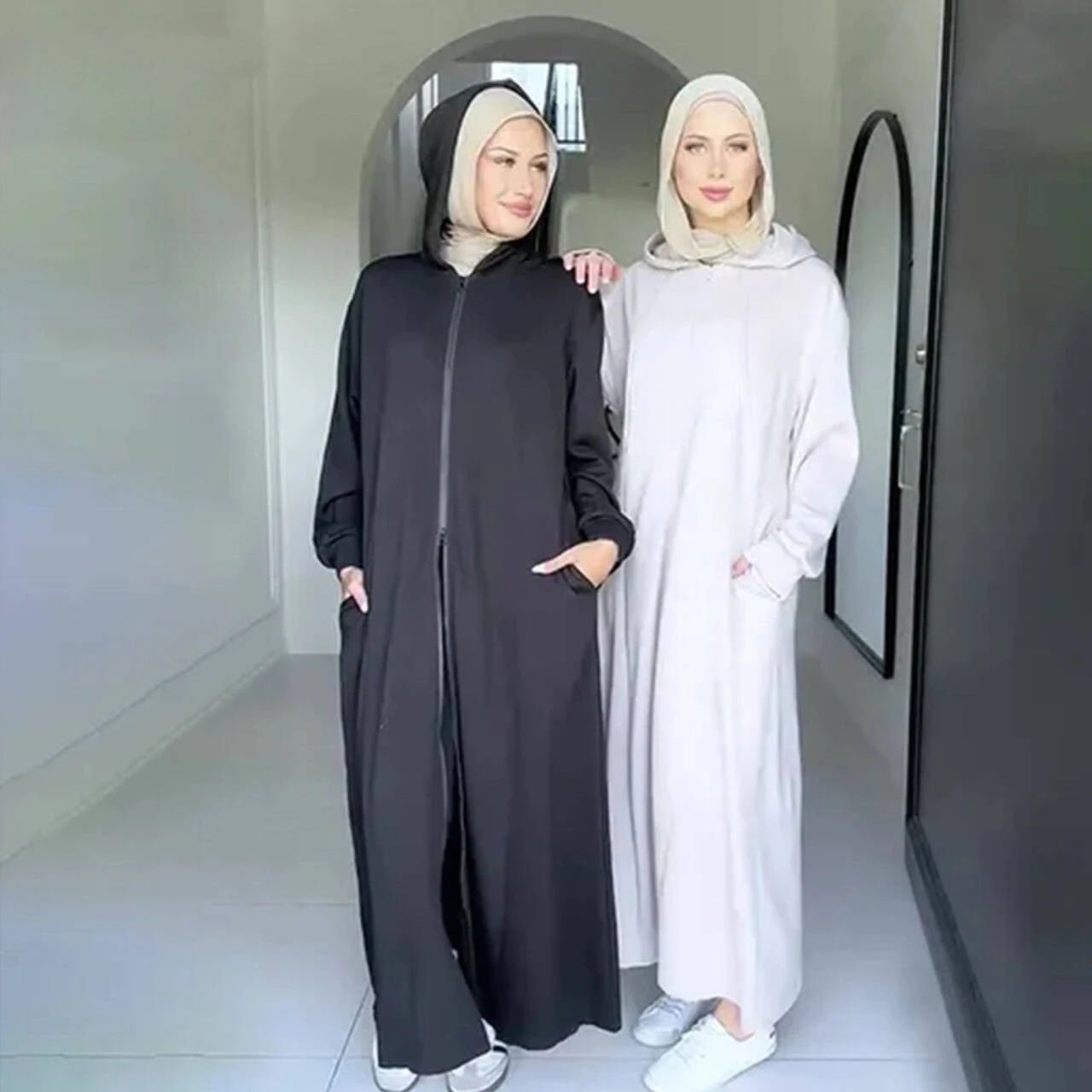 

Eid Hooded Abaya Women Muslim Dress Jilbab Kebaya Islam Clothing Zip Kaftan Robe Khimar Hijab Dresses Soild Ramadan Abayas Niqab