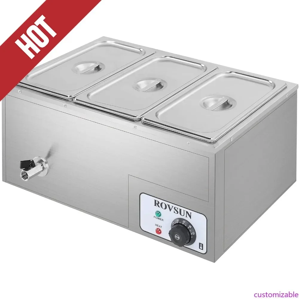 

Настраиваемый электрический коммерческий подогреватель пищи Customizable-21QT, паровая витрина на 3 секции (по 6,9 л/секция), из нержавеющей стали, для фуршета, настольный