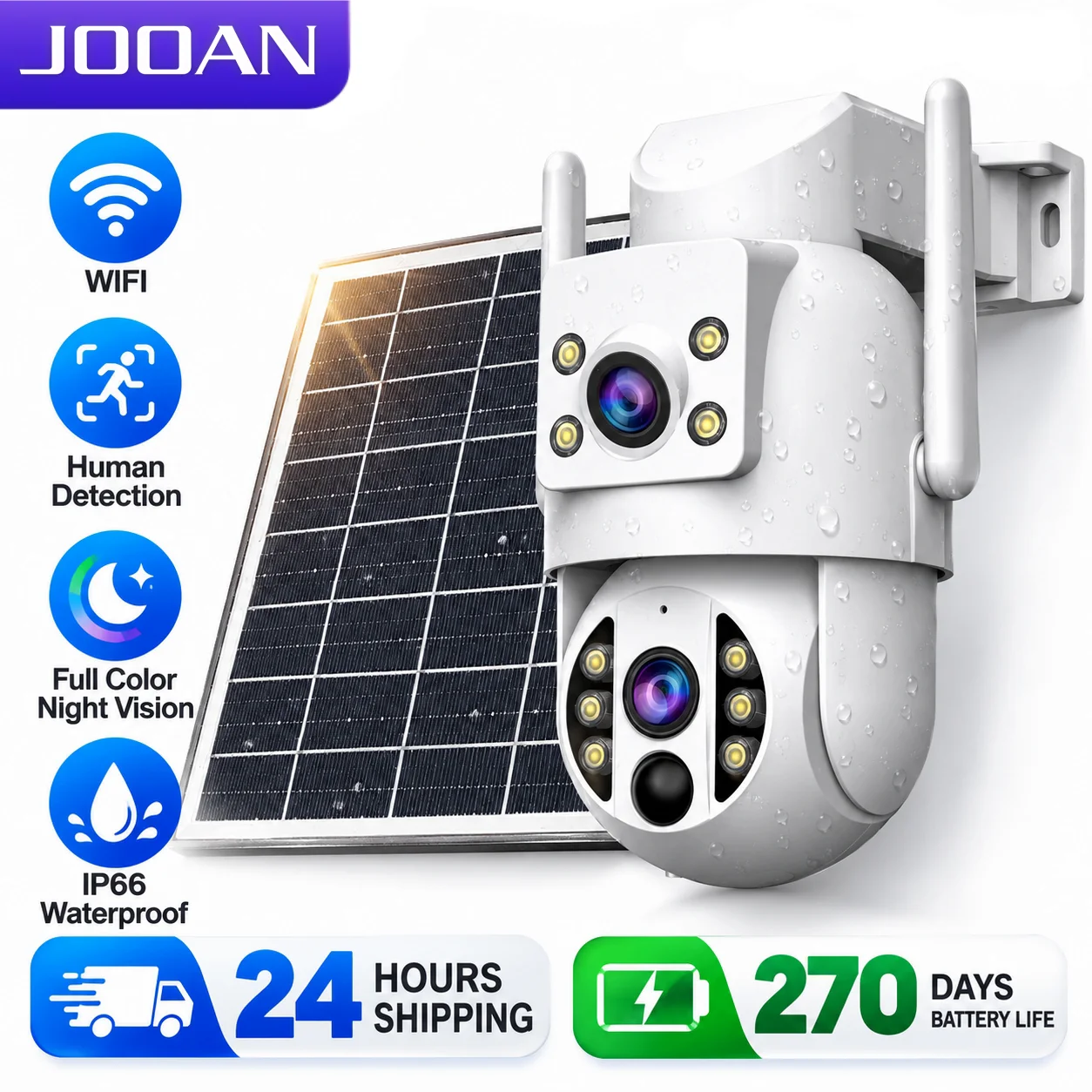 JOOAN 8MP Wireless Solar WiFi Outdoor Camera Dual Lens Human Detection Long Standby Home Security CCTV Video Surveillance