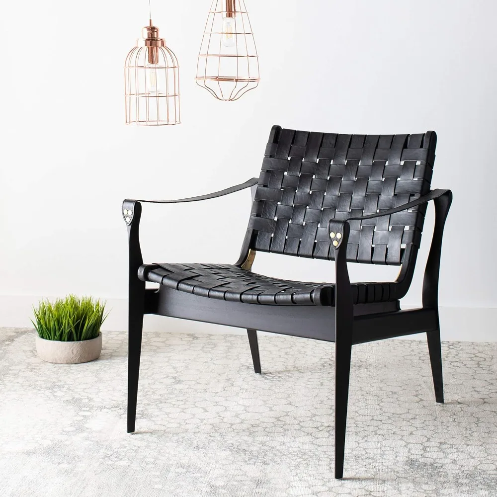 Dilan Leather Safari Chair, Black/Black