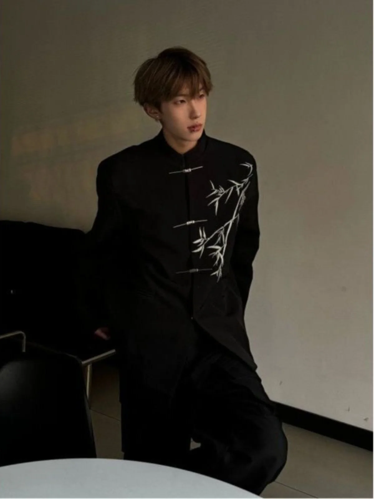 

New Chinese Sle Men's Casual Suit Loose Fit Long Sve Stand Collar Embroidered Patterned Outerwear Spring Autumn Wear
