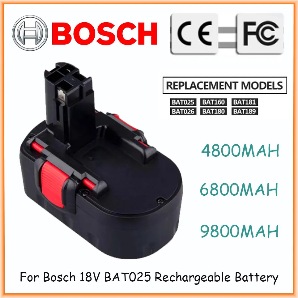 

Bosch 18V 6.8AH 9.8AH Ni-MH Remplacement Battery pour Bosch BAT025 BAT026 BAT160 2607335735 2607335277 PSR18 VE-2 GSR18