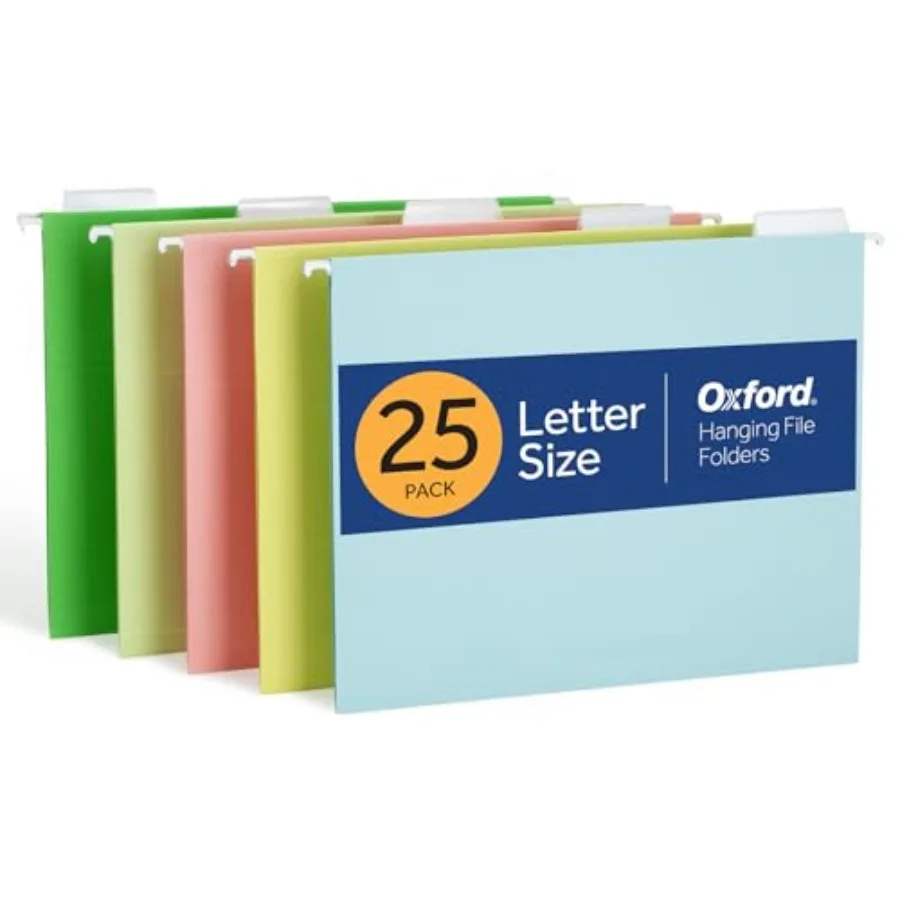 

Hanging File Folders, 25 Pack, Letter Size 8.5" x 11",5, 5 Tab Positions, Includes Tabs and Inserts, Hanging Files for Office a