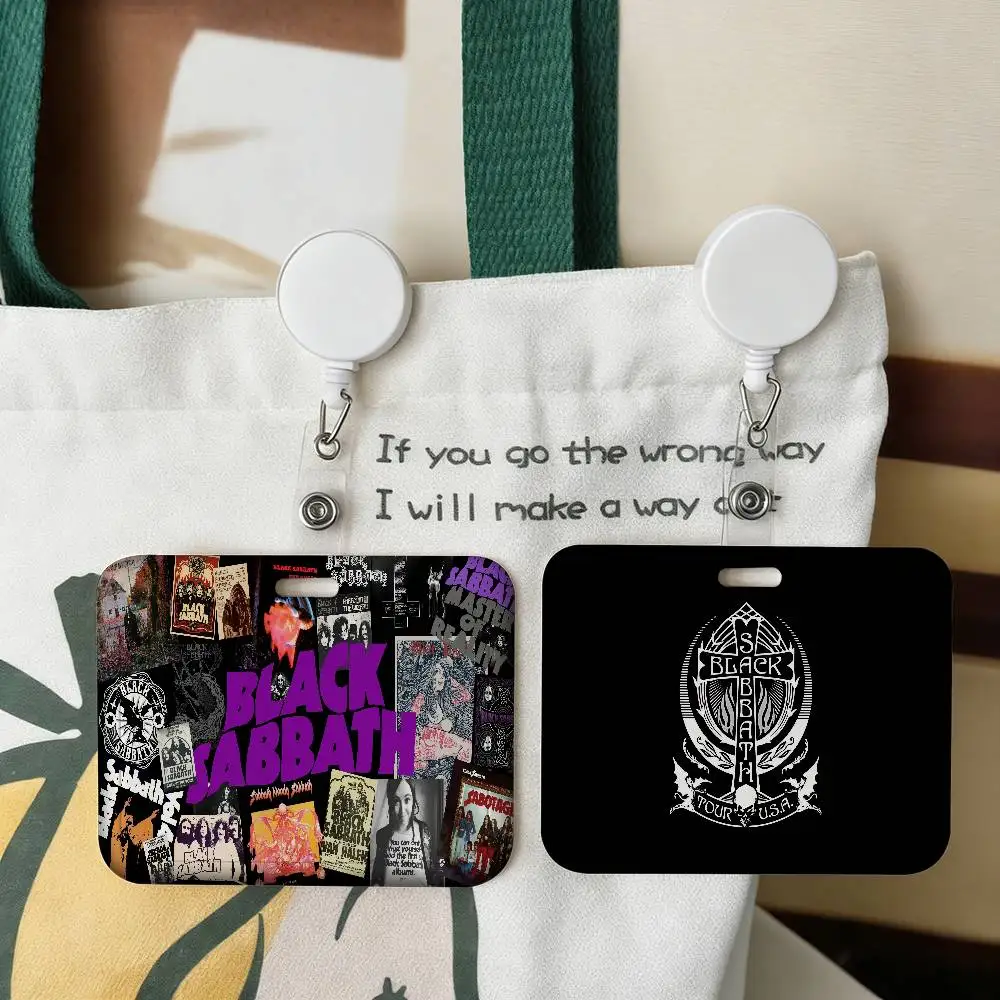 

B-Black S-Sabbath Rock Band Work Card Case For Exhibition ID Card Lanyard Badge Card Holder Pass Card Set For Employee