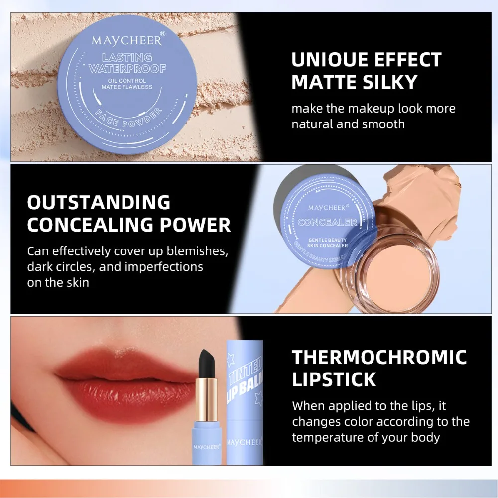 Kit per trucco professionale Fondotinta in polvere Rossetto Lucidalabbra Eyeliner Matita per sopracciglia Set di cosmetici per tutto il viso per le donne Viaggi