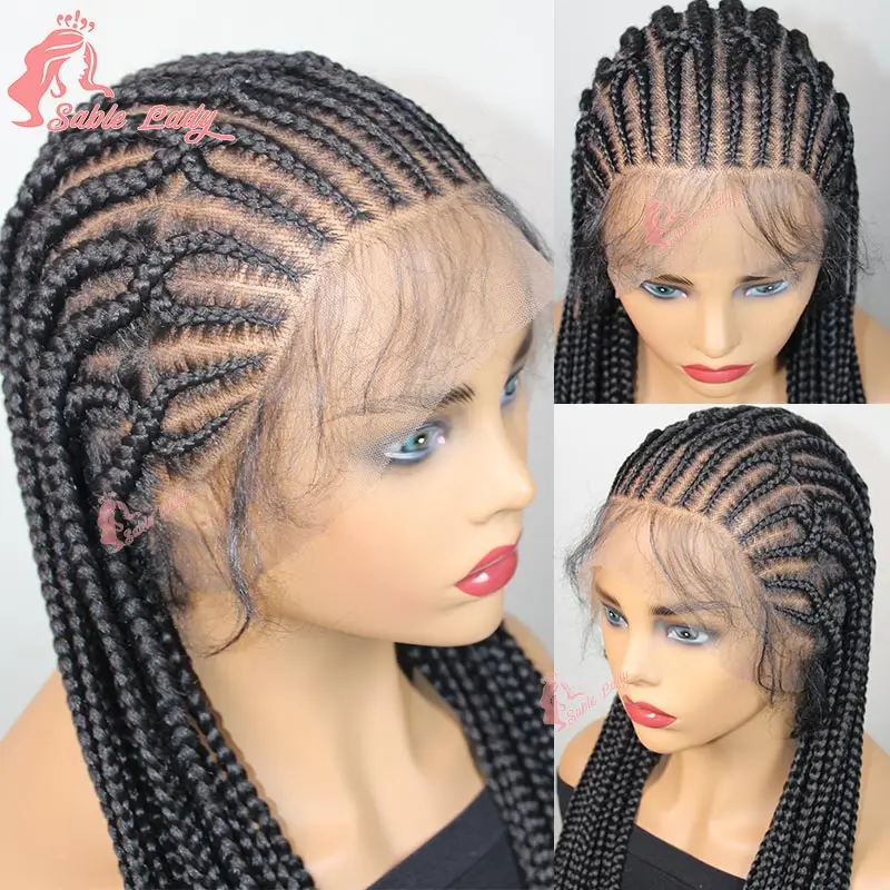 

36-дюймовый плетеный парик Cornrow, синтетический парик с косами, полный кружевной плетеный парик для чернокожих женщин, африканский парик с плетением волос в форме сердца