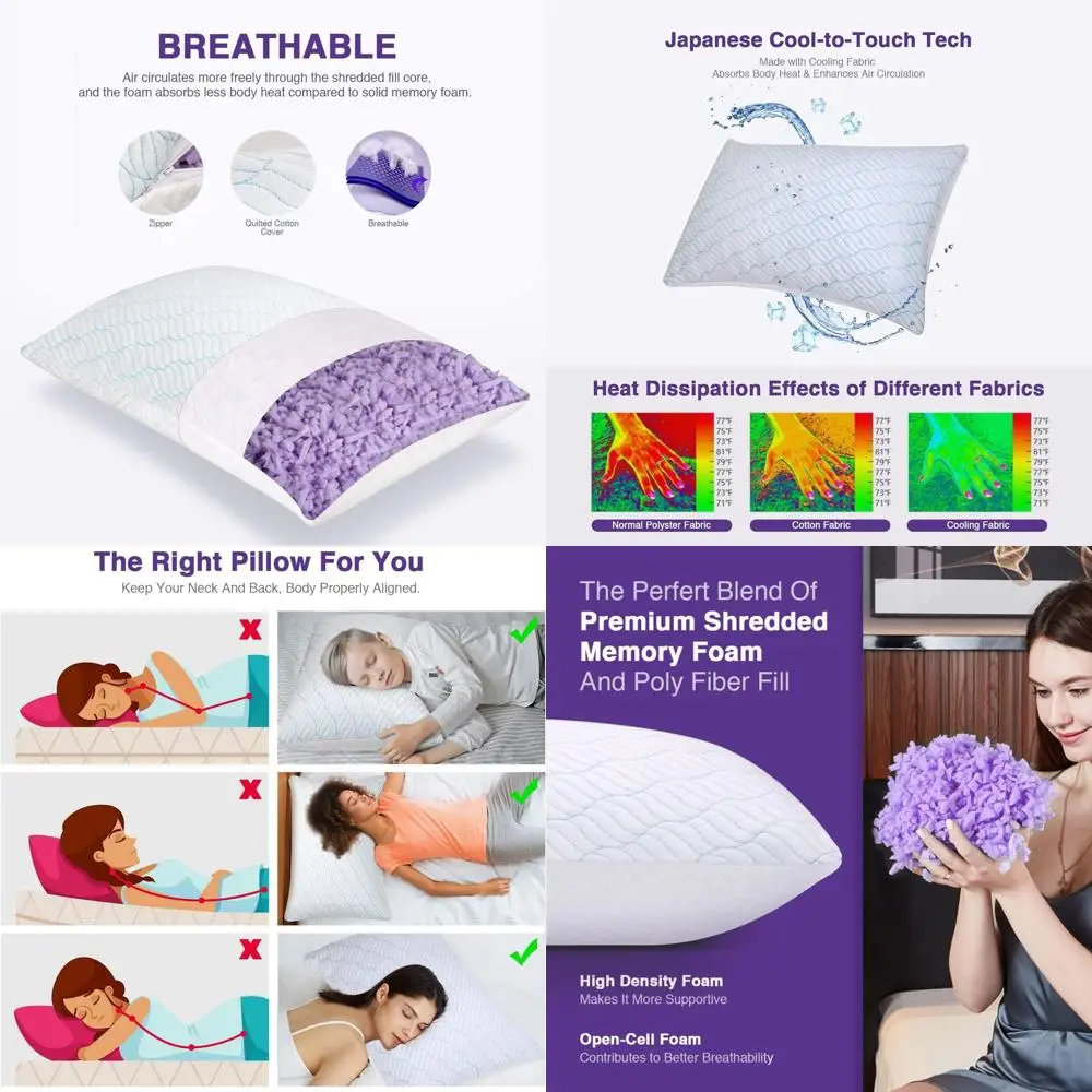 

Комплект из 2 охлаждающих подушек King Size - с наполнителем из измельченной пены с эффектом памяти, регулируемая жесткость, идеально подходят для сна на боку, спине и животе, 20x36 дюймов.