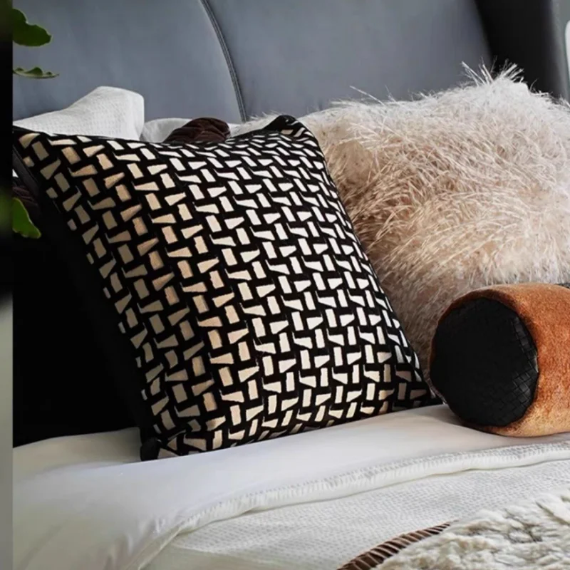 

Черные бархатные подушки с геометрическим ворсом, жаккардовая наволочка, роскошная декоративная наволочка для дивана, кресла, украшения дома