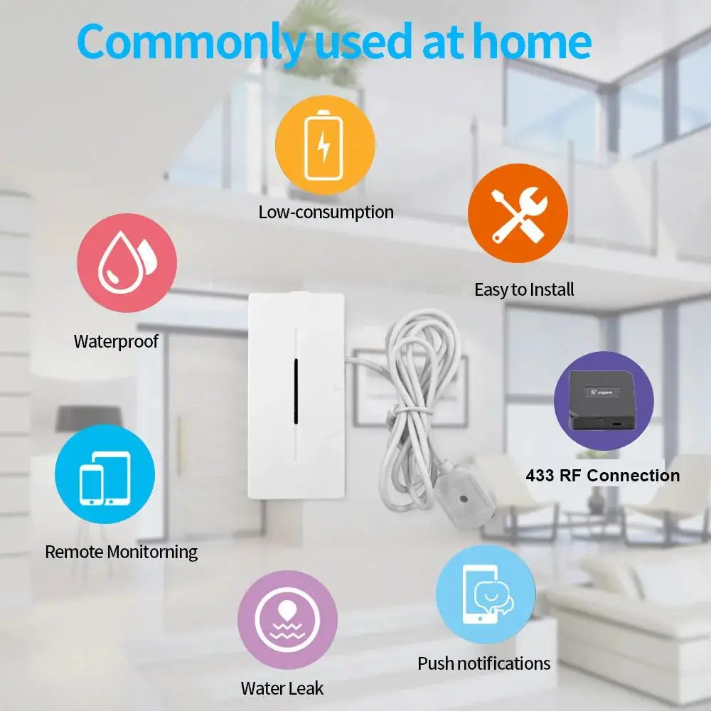433Mhz Water Leakage Sensor Detector Alarm APP control Flood Overflow Security Alarm System Water Leak Sensor Detector