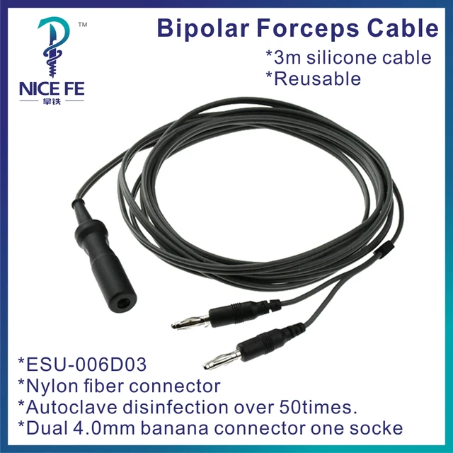 ESU-006D03 Kleszcze bipolarne wielokrotnego użytku Kabel silikonowy do sterylizacji w wysokiej temperaturze Marka Wolf, L = 3M
