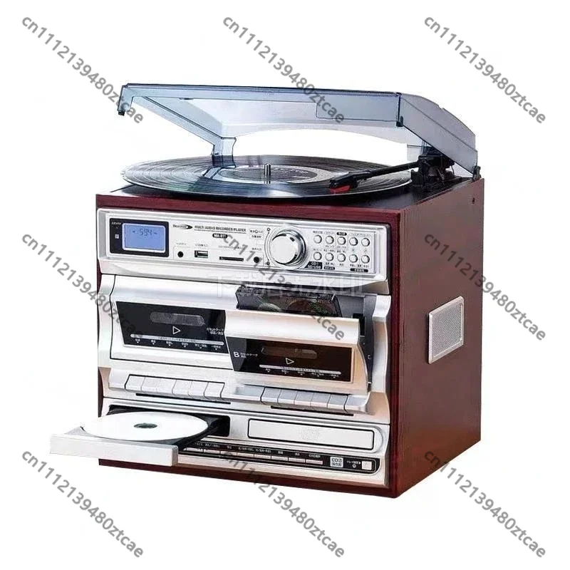 Vintage Bluetooth Record Player Turntable, Retro Phonograph with CD Radio & Electromagnetic Sound System