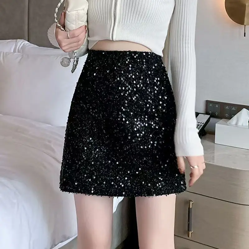 

Осенне-зимняя юбка с пайетками, женская сексуальная короткая мини-юбка с высокой талией, клубная вечерние юбка трапециевидной формы