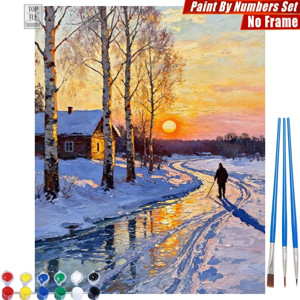 

Sunset Icy Walker DIY Digital Oil Painting Kit - Birch Wooden Glow Canvas Wall Art Mother'S Day Gift For Mom