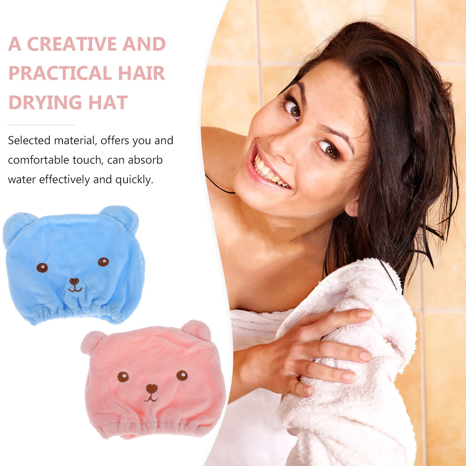 

2Pcs Hair Drying Caps Soft Absorbent Quick Hats Lightweight Comfortable Bathing Caps for Women Travel Home Use