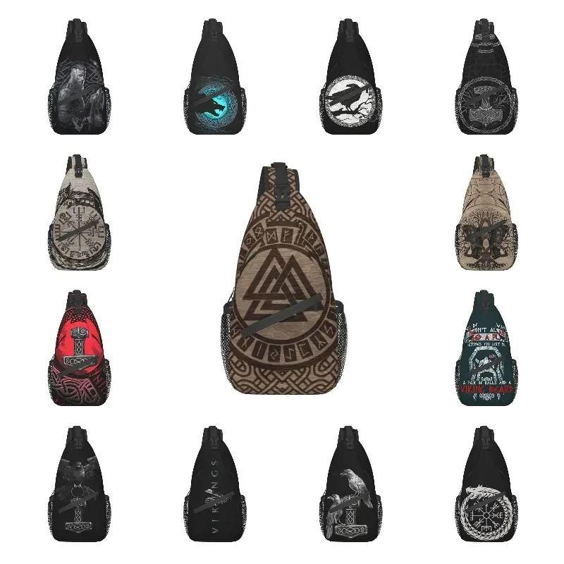 Valknut Symbol And Runes Vikings Sling Bag for Travel Hiking Men Norse Chest Crossbody Backpack Shoulder Daypack