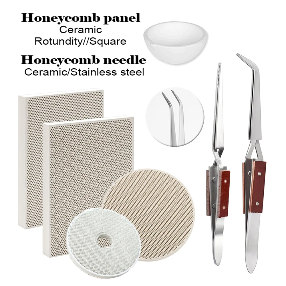 Ceramic Honeycomb Soldering Pad Set-Jewelry Welding Kit with Heat-Resistant Board, Reverse Locking Tweezers&for DIY Craft Making