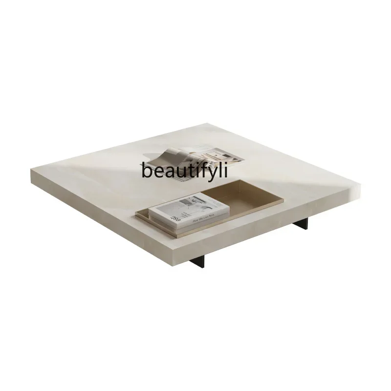

Italian minimalist white ice jade marble suspended coffee table household modern small apartment edge table